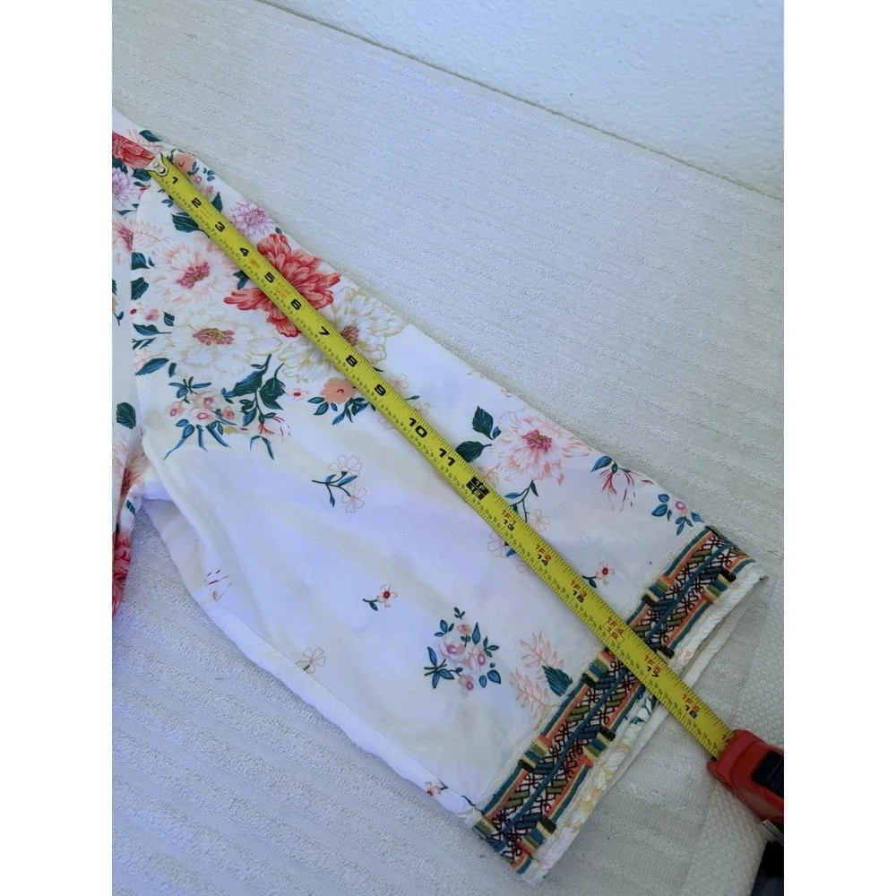 Linda Anderson Women XXL Floral Boho Peasant Blouse White Rayon Embroidered Top - Picture 12 of 16